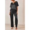 image:imageEkouaer Womens Satin Silky Pajama Set 2 Piece V Neck Silk Pjs with Pocket  Short SleeveSoft SleepwearLightweight Lounge SetsComfy LoungewearBridal Wedding Party Pajamas GiftsXS2XLBlack
