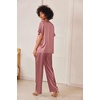 image:imageEkouaer Womens Satin Silky Pajama Set 2 Piece V Neck Silk Pjs with Pocket  Short SleeveSoft SleepwearLightweight Lounge SetsComfy LoungewearBridal Wedding Party Pajamas GiftsXS2XLPurplish Red