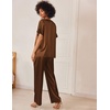 image:imageEkouaer Womens Satin Silky Pajama Set 2 Piece V Neck Silk Pjs with Pocket  Short SleeveSoft SleepwearLightweight Lounge SetsComfy LoungewearBridal Wedding Party Pajamas GiftsXS2XLBrown