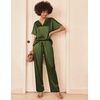 image:imageEkouaer Womens Satin Silky Pajama Set 2 Piece V Neck Silk Pjs with Pocket  Short SleeveSoft SleepwearLightweight Lounge SetsComfy LoungewearBridal Wedding Party Pajamas GiftsXS2XLArmy Green