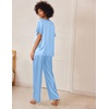 image:imageEkouaer Womens Satin Silky Pajama Set 2 Piece V Neck Silk Pjs with Pocket  Short SleeveSoft SleepwearLightweight Lounge SetsComfy LoungewearBridal Wedding Party Pajamas GiftsXS2XLLight Blue