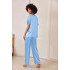 image:imageEkouaer Womens Satin Silky Pajama Set 2 Piece V Neck Silk Pjs with Pocket  Short SleeveSoft SleepwearLightweight Lounge SetsComfy LoungewearBridal Wedding Party Pajamas GiftsXS2XLLight Blue