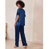 image:imageEkouaer Womens Satin Silky Pajama Set 2 Piece V Neck Silk Pjs with Pocket  Short SleeveSoft SleepwearLightweight Lounge SetsComfy LoungewearBridal Wedding Party Pajamas GiftsXS2XLNavy Blue
