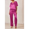 image:imageEkouaer Womens Satin Silky Pajama Set 2 Piece V Neck Silk Pjs with Pocket  Short SleeveSoft SleepwearLightweight Lounge SetsComfy LoungewearBridal Wedding Party Pajamas GiftsXS2XLPlum