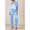 image:imageEkouaer Womens Satin Silky Pajama Set 2 Piece V Neck Silk Pjs with Pocket  Short SleeveSoft SleepwearLightweight Lounge SetsComfy LoungewearBridal Wedding Party Pajamas GiftsXS2XLLight Blue