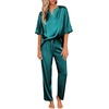 image:imageEkouaer Womens Satin Silky Pajama Set 2 Piece V Neck Silk Pjs with Pocket  Short SleeveSoft SleepwearLightweight Lounge SetsComfy LoungewearBridal Wedding Party Pajamas GiftsXS2XLGreen