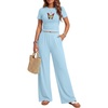 image:imageEkouaer Lounge Sets for Women 2 Piece Summer Matching Set with Pockets  Vacation Airport Travel OutfitsSoft Stretch LoungewearSlim Short Sleeve Graphic Top and PantsComfy Casual ClothesLight Bluebutterfly
