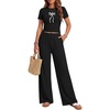 image:imageEkouaer Lounge Sets for Women 2 Piece Summer Matching Set with Pockets  Vacation Airport Travel OutfitsSoft Stretch LoungewearSlim Short Sleeve Graphic Top and PantsComfy Casual ClothesBlackbow