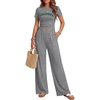 image:imageEkouaer Lounge Sets for Women 2 Piece Summer Matching Set with Pockets  Vacation Airport Travel OutfitsSoft Stretch LoungewearSlim Short Sleeve Graphic Top and PantsComfy Casual ClothesGreyletter