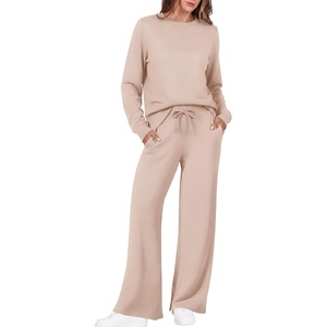 image:imageEkouaer 2 Piece Sets for Women 2026 Fall Lounge Sets Outfits O Neck Airport Travel Matching Sets Clothing SweatsuitsApricot