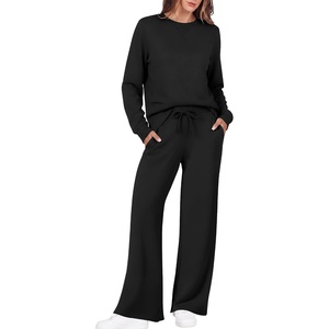 image:imageEkouaer 2 Piece Sets for Women 2026 Fall Lounge Sets Outfits O Neck Airport Travel Matching Sets Clothing SweatsuitsBlack