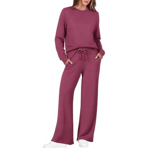 image:imageEkouaer 2 Piece Sets for Women 2026 Fall Lounge Sets Outfits O Neck Airport Travel Matching Sets Clothing SweatsuitsMagenta Purpl