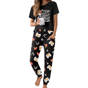 image:imageEkouaer Pajamas for Women Set Short Sleeve PJ Set 2 Piece Jogger Pants  Womens Round Neck Sleepwear with Raglan Sleeve Side Pockets Relaxed Fit Loungewear for Home Lounging Daily Wear TravelSleep  Game Print