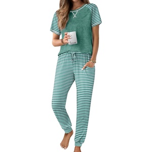 image:imageEkouaer Pajamas for Women Set Short Sleeve PJ Set 2 Piece Jogger Pants  Womens Round Neck Sleepwear with Raglan Sleeve Side Pockets Relaxed Fit Loungewear for Home Lounging Daily Wear TravelGrey Green