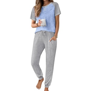 image:imageEkouaer Pajamas for Women Set Short Sleeve PJ Set 2 Piece Jogger Pants  Womens Round Neck Sleepwear with Raglan Sleeve Side Pockets Relaxed Fit Loungewear for Home Lounging Daily Wear TravelLight Blue