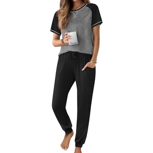 image:imageEkouaer Pajamas for Women Set Short Sleeve PJ Set 2 Piece Jogger Pants  Womens Round Neck Sleepwear with Raglan Sleeve Side Pockets Relaxed Fit Loungewear for Home Lounging Daily Wear TravelGrey