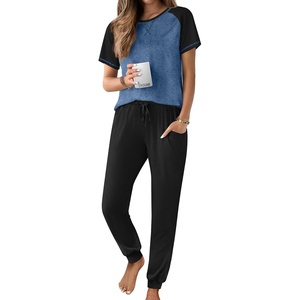 image:imageEkouaer Pajamas for Women Set Short Sleeve PJ Set 2 Piece Jogger Pants  Womens Round Neck Sleepwear with Raglan Sleeve Side Pockets Relaxed Fit Loungewear for Home Lounging Daily Wear TravelNavy Blue