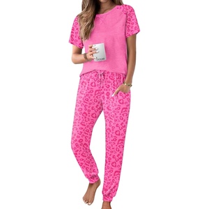 image:imageEkouaer Pajamas for Women Set Short Sleeve PJ Set 2 Piece Jogger Pants  Womens Round Neck Sleepwear with Raglan Sleeve Side Pockets Relaxed Fit Loungewear for Home Lounging Daily Wear TravelPink Leopard
