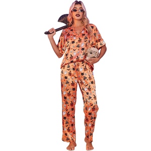 image:imageEkouaer Womens Satin Silky Pajama Set 2 Piece V Neck Silk Pjs with Pocket  Short SleeveSoft SleepwearLightweight Lounge SetsComfy LoungewearBridal Wedding Party Pajamas GiftsXS2XLHalloween Orange