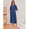 image:imageEkouaer Robes For Women Zipper Front 34 Sleeve Housecoats with Pockets  Full Length Loungewear Color Block Bathrobe Hshape House Dress Wearing after Bathing Swimming Postoperative RecoveryNavy