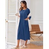 image:imageEkouaer Robes For Women Zipper Front 34 Sleeve Housecoats with Pockets  Full Length Loungewear Color Block Bathrobe Hshape House Dress Wearing after Bathing Swimming Postoperative RecoveryNavy
