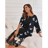 image:imageEkouaer Robes For Women Zipper Front 34 Sleeve Housecoats with Pockets  Full Length Loungewear Color Block Bathrobe Hshape House Dress Wearing after Bathing Swimming Postoperative RecoveryBlack Butterfly