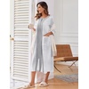 image:imageEkouaer Robes For Women Zipper Front 34 Sleeve Housecoats with Pockets  Full Length Loungewear Color Block Bathrobe Hshape House Dress Wearing after Bathing Swimming Postoperative RecoveryGrey White Stripe