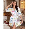 image:imageEkouaer Silk Robes for Women Short Lightweight Bathrobe Satin Kimono Robes  Ruffled Sexy Bride Bridesmaid Sleepwear 34 sleeve V neck TabovekneelengthBow Colorful