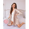 image:imageEkouaer Silk Robes for Women Short Lightweight Bathrobe Satin Kimono Robes  Ruffled Sexy Bride Bridesmaid Sleepwear 34 sleeve V neck TabovekneelengthChampagne