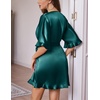 image:imageEkouaer Silk Robes for Women Short Lightweight Bathrobe Satin Kimono Robes  Ruffled Sexy Bride Bridesmaid Sleepwear 34 sleeve V neck TabovekneelengthDeep Green