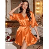 image:imageEkouaer Silk Robes for Women Short Lightweight Bathrobe Satin Kimono Robes  Ruffled Sexy Bride Bridesmaid Sleepwear 34 sleeve V neck TabovekneelengthOrange