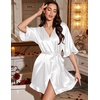 image:imageEkouaer Silk Robes for Women Short Lightweight Bathrobe Satin Kimono Robes  Ruffled Sexy Bride Bridesmaid Sleepwear 34 sleeve V neck TabovekneelengthPure White