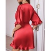 image:imageEkouaer Silk Robes for Women Short Lightweight Bathrobe Satin Kimono Robes  Ruffled Sexy Bride Bridesmaid Sleepwear 34 sleeve V neck TabovekneelengthRed