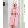image:imageEkouaer Zipper Robes for Women 34 Sleeve Housecoats with Pockets  House coats for women Soft Lightweight Bathrobe Turn Down Neck Contrast Piping Home Daily Wear TravelPink