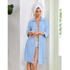 image:imageEkouaer Zipper Robes for Women 34 Sleeve Housecoats with Pockets  House coats for women Soft Lightweight Bathrobe Turn Down Neck Contrast Piping Home Daily Wear TravelLight Blue