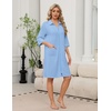image:imageEkouaer Zipper Robes for Women 34 Sleeve Housecoats with Pockets  House coats for women Soft Lightweight Bathrobe Turn Down Neck Contrast Piping Home Daily Wear TravelLight Blue
