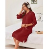 image:imageEkouaer Zipper Robes for Women 34 Sleeve Housecoats with Pockets  House coats for women Soft Lightweight Bathrobe Turn Down Neck Contrast Piping Home Daily Wear TravelWine Red