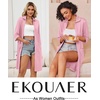image:imageEkouaer Zipper Robes for Women 34 Sleeve Housecoats with Pockets  House coats for women Soft Lightweight Bathrobe Turn Down Neck Contrast Piping Home Daily Wear TravelPink
