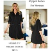 image:imageEkouaer Zipper Robes for Women 34 Sleeve Housecoats with Pockets  House coats for women Soft Lightweight Bathrobe Turn Down Neck Contrast Piping Home Daily Wear TravelBlack