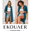 image:imageEkouaer Zipper Robes for Women 34 Sleeve Housecoats with Pockets  House coats for women Soft Lightweight Bathrobe Turn Down Neck Contrast Piping Home Daily Wear TravelTurquoise