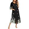 image:imageEkouaer Robes For Women Zipper Front 34 Sleeve Housecoats with Pockets  Full Length Loungewear Color Block Bathrobe Hshape House Dress Wearing after Bathing Swimming Postoperative RecoveryBlack Floral