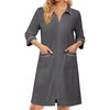 image:imageEkouaer Zipper Robes for Women 34 Sleeve Housecoats with Pockets  House coats for women Soft Lightweight Bathrobe Turn Down Neck Contrast Piping Home Daily Wear TravelDark Grey