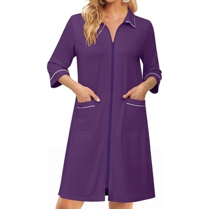image:imageEkouaer Zipper Robes for Women 34 Sleeve Housecoats with Pockets  House coats for women Soft Lightweight Bathrobe Turn Down Neck Contrast Piping Home Daily Wear TravelPurple