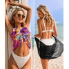 image:imageEkouaer 2 Pcs Sarong Chiffon Beach Wrap Skirt Swimsuit Coverups for Women  Sheer Bikini Swimsuit Cover UpsBikini Beach DressFront SlitsFlowy and Swing LengthBlack Pink Art Stripe