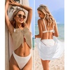 image:imageEkouaer 2 Pcs Sarong Chiffon Beach Wrap Skirt Swimsuit Coverups for Women  Sheer Bikini Swimsuit Cover UpsBikini Beach DressFront SlitsFlowy and Swing LengthWhiteKhaki