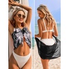 image:imageEkouaer 2 Pcs Sarong Chiffon Beach Wrap Skirt Swimsuit Coverups for Women  Sheer Bikini Swimsuit Cover UpsBikini Beach DressFront SlitsFlowy and Swing LengthBlackGray Art Stripe