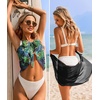 image:imageEkouaer 2 Pcs Sarong Chiffon Beach Wrap Skirt Swimsuit Coverups for Women  Sheer Bikini Swimsuit Cover UpsBikini Beach DressFront SlitsFlowy and Swing LengthBlackDark Green Leaves