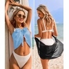 image:imageEkouaer 2 Pcs Sarong Chiffon Beach Wrap Skirt Swimsuit Coverups for Women  Sheer Bikini Swimsuit Cover UpsBikini Beach DressFront SlitsFlowy and Swing LengthBlackSky Blue