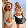 image:imageEkouaer 2 Pcs Sarong Chiffon Beach Wrap Skirt Swimsuit Coverups for Women  Sheer Bikini Swimsuit Cover UpsBikini Beach DressFront SlitsFlowy and Swing LengthBlackLight Khaki
