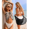image:imageEkouaer 2 Pcs Sarong Chiffon Beach Wrap Skirt Swimsuit Coverups for Women  Sheer Bikini Swimsuit Cover UpsBikini Beach DressFront SlitsFlowy and Swing LengthBlackCoffee Leopard